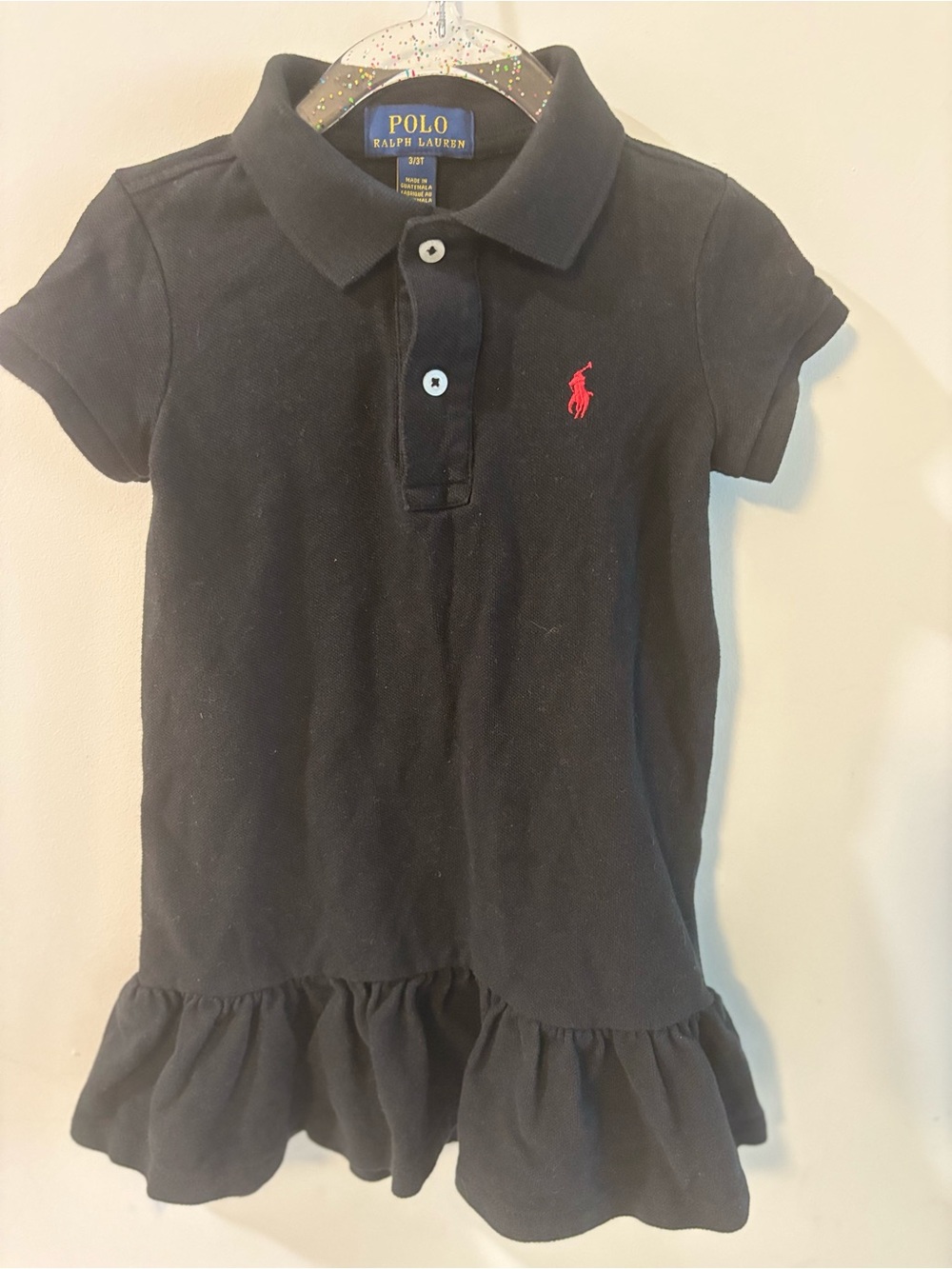 Polo by Ralph Lauren Black Girls' Ruffle Hem Polo Dress with Red Pony
